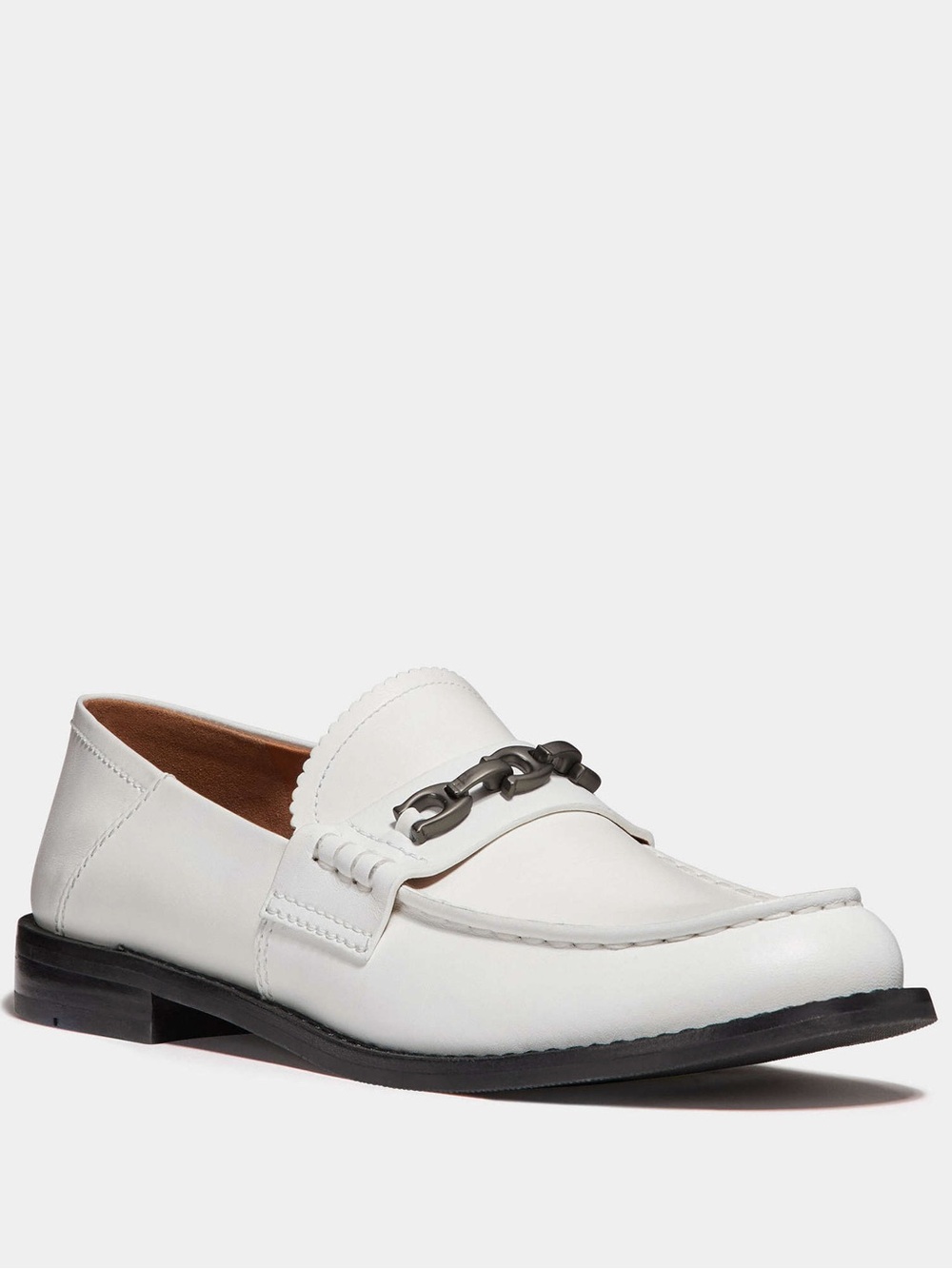 Coach Putnam White Leather Loafers Chain Detail Sz 7.5